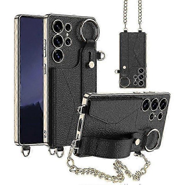 Funda para Samsung Galaxy S25 Ultra, cubierta para teléfono de TPU+PC+PU galvanizada con soporte, tarjetero y correa.
