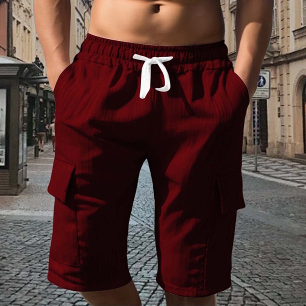 WILLBEST Pantalones Cortos de Lino de Verano para Hombre, con Bolsillos Grandes, para Playa, Deportivos, de Rayas Lisas, Ligeros y Elásticos, para Verano, Holgados y Casuales.