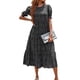 thumbnail image 5 of ICHUANYI Clearance Women's Summer Casual Boho Dress Floral Print Ruffle Puff Sleeve Printed High Waist Midi Beach Dresses(Black, XXL) ICHUANYI WER2023080910566, 5 of 7