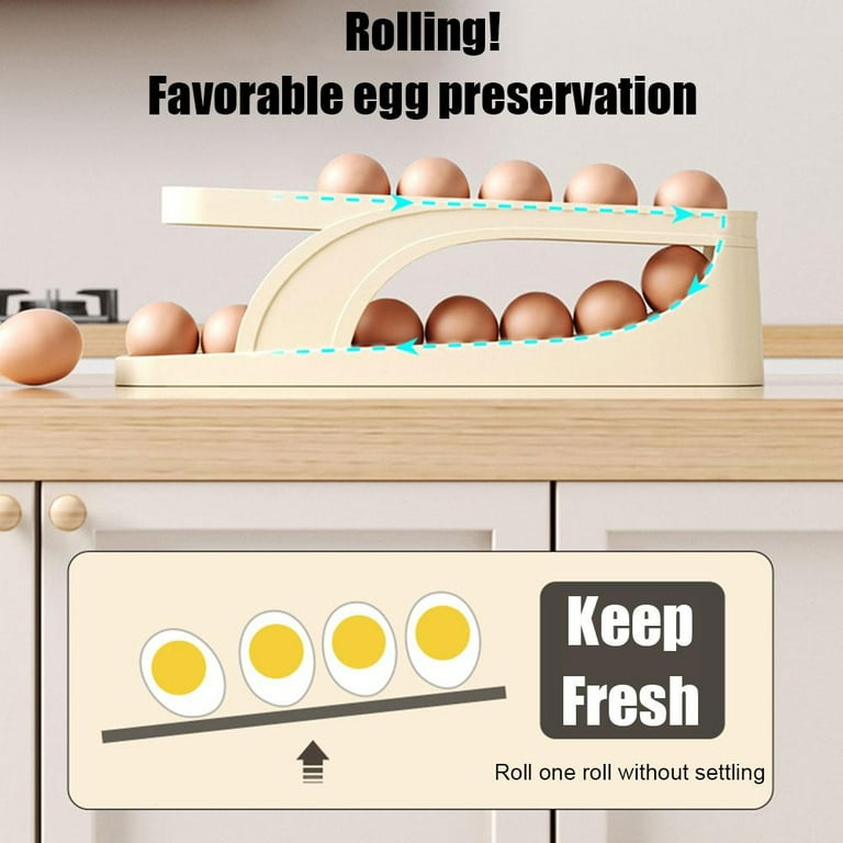 Rolling Egg Dispenser for Refrigerator - Automatic Egg Rolling Holder  Fridge Egg Organizer, Two Tier Space-Saving Egg Dispenser Tray for Cabinet,  Automatically Rolling Egg Container for Refrigerator - Yahoo Shopping