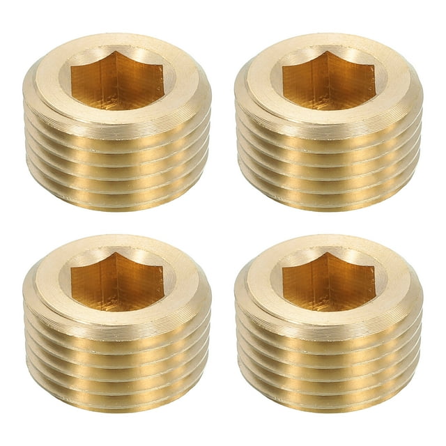 4Pcs Brass Pipe Plug Fitting, 1/2" PT Male Internal Hex Thread Socket Pipe Plug