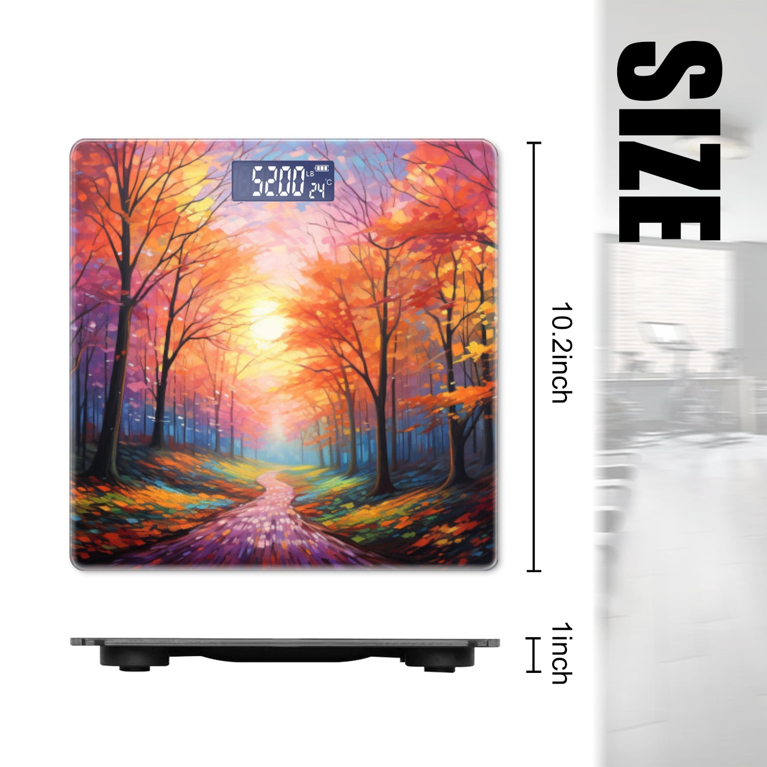 High Precision Body Weight Scale Smart Bathroom Scales with Large LCD Display(400lbs),Decorative for Bedroom-Vibrant Autumn Forest With Leaves Of Red