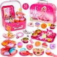 thumbnail image 6 of JoyStone 52 PCS Tea Party Set, Pretend Tin Teapot Set with Crown, Necklace, Rings, Cups, Plates & Accessories, Ideal Birthday and Holiday Gifts for Kids Age 3-6, Pink, 6 of 9