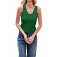 thumbnail image 3 of Womens Pointelle Knit Top V Neck Strappy Tank Tops Summer Sleeveless Blouses Shirts Tops Green XL, 3 of 9