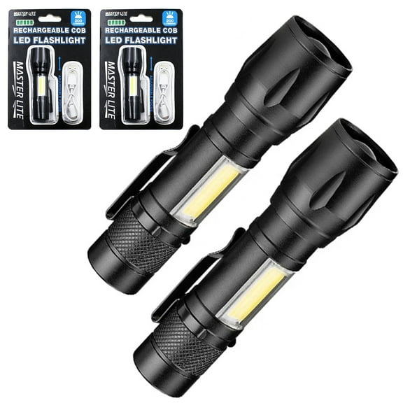 2 Rechargeable Mini Tactical COB LED Flashlight 3 Light Mode Adjustable Focus 4"