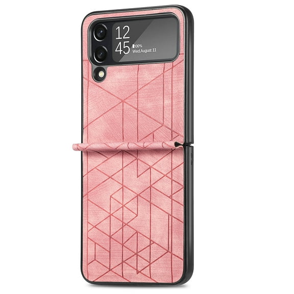 TECH CIRCLE Case for Samsung Galaxy Z Flip 4 Stylish Leather Pattern Anti-Scratch Non-Slip Support Wireless Charging Shockproof Case For Samsung Galaxy Z Flip 4,Pink