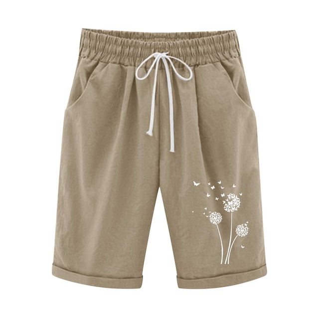 LOVZFMLL Shorts de Baseball Imprimés à Taille Élastique pour Femmes avec Cordon de Serrage Kaki m