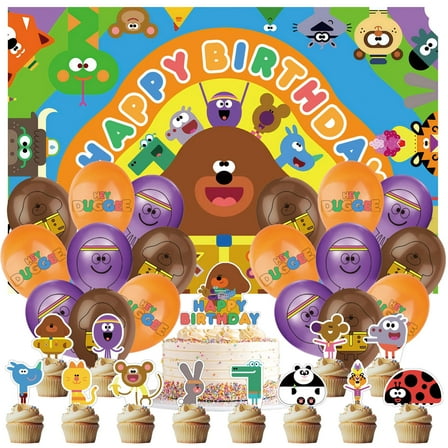 32 Pcs For Hey Duggee Theme Birthday Party Supplies Party Favor Set,With 13 Cupcake Toppers,5*3ft Birthday Backdrop Decorations,18 Balloons All-in-One Party Supply Set
