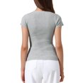 thumbnail image 3 of INSPIRE CHIC Casual Office Ribbed T-shirt for Women's Slim Fit Short Sleeves Summer Tee Tops S Light Gray, 3 of 6