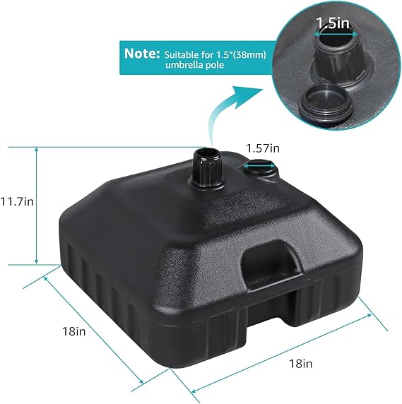 Patio Umbrella Base, Outdoor Market Umbrella Stand, Water or Sand Self-filled , Not Included, Black Square