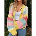 thumbnail image 2 of PUWEI Women's Striped Cardigan Sweaters Long Sleeve Trendy Chunky Knit Color Block Sweater Coat, 2 of 7