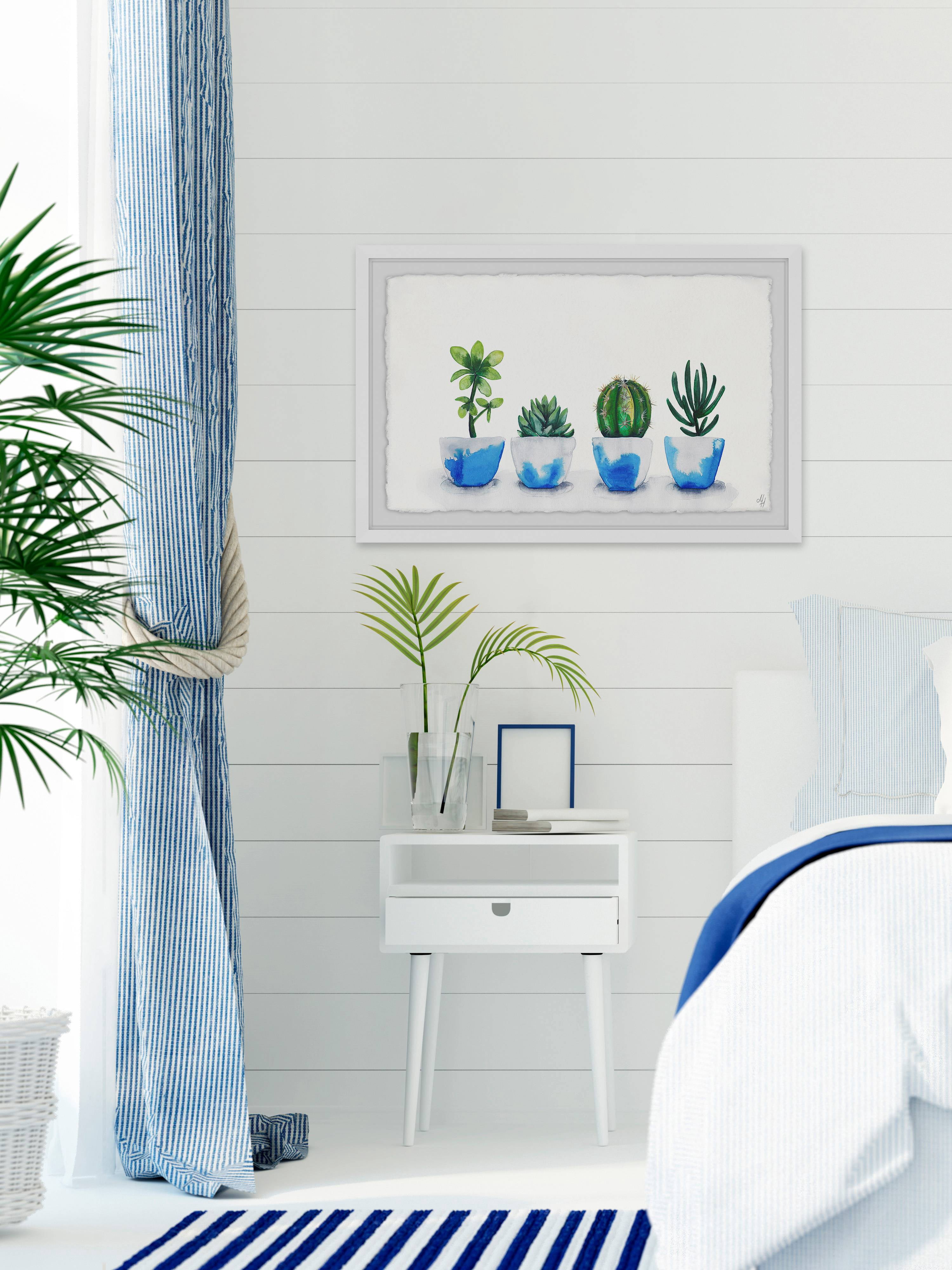 Touch of Blue Pots Framed Painting Print