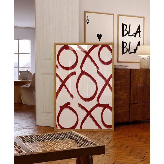 XOXO Red Maroon Typography Wall Art Print