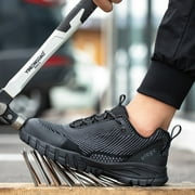 ulogu Waterproof Steel Toe Shoes for Men Lightweight Non-Slip Sneakers Puncture Proof Shoes (Men Size 7.5, Black)