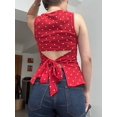 thumbnail image 2 of Red Polka Dot Ruched Front Sleeveless Tank Top, Crew Neck, Slim Fit, 2 of 5