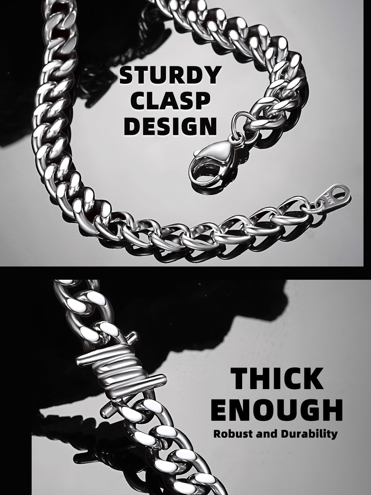 Bestyle 9mm Thorns Cuban Link Chain Bracelet for Men Women Hip-Hop Stainless Steel Barbed Wire Bracelet Christmas Jewelry Gifts