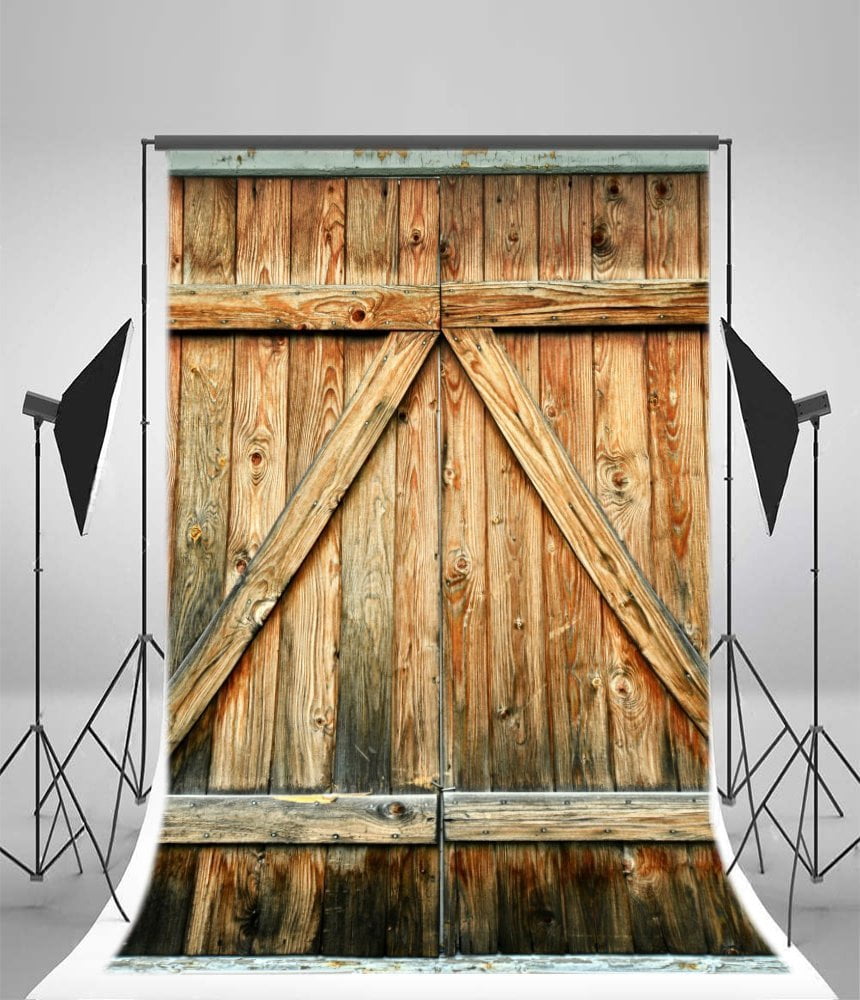 LYLYCTY 5x7ft Rustic Barn Door Wall Photography Background Yellow Wooden Floor 