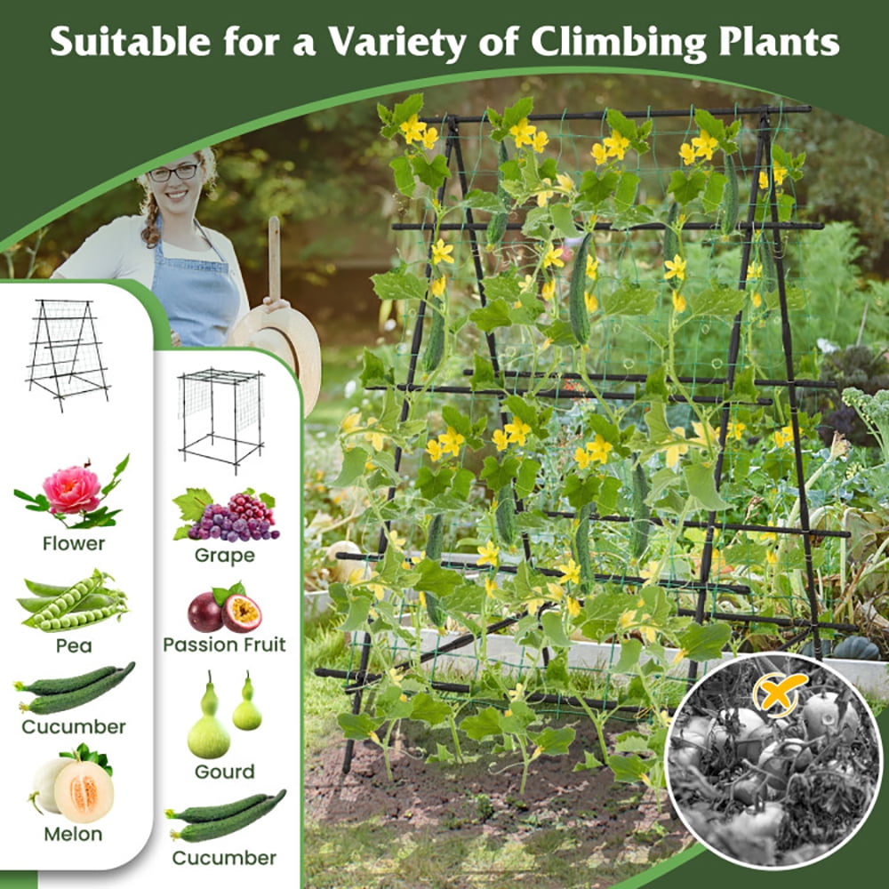 ResenkosA-Frame Garden Cucumber Trellis with Netting for Climbing Plants Outdoor-Black