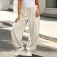 thumbnail image 5 of CHGBMOK Womens Linen Balloon Barrel Beach Pants Boho Harem Flowy Drawstring Casual Loose Pants with Pockets, 5 of 6