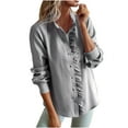 thumbnail image 2 of Eiyaclvo Business Casual Tops for Women Ruffle Trim Long Sleeve Button Down Shirts Trendy Solid Color Stand Collar Blouses, 2 of 8