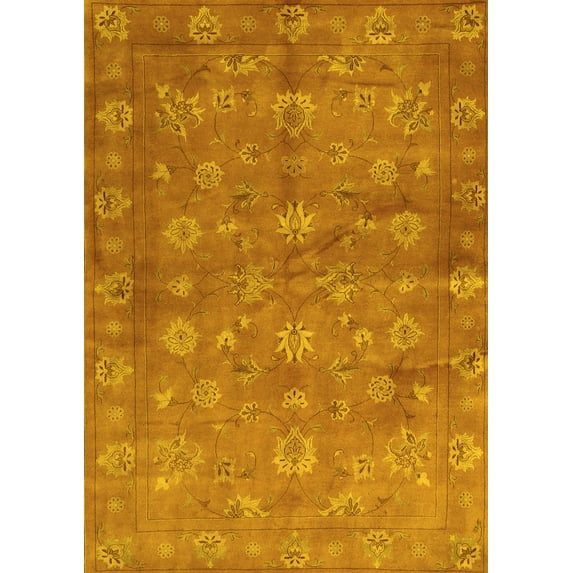Ahgly Company Machine Washable Indoor Rectangle Abstract Yellow Contemporary Area Rugs, 2' x 3'