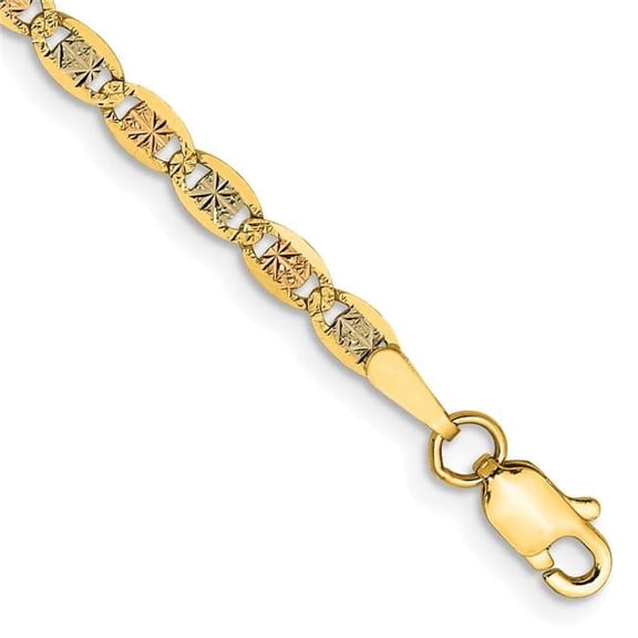 Primal Gold 14 Karat Tri-color 2.75mm Pave Valentino Chain Bracelet