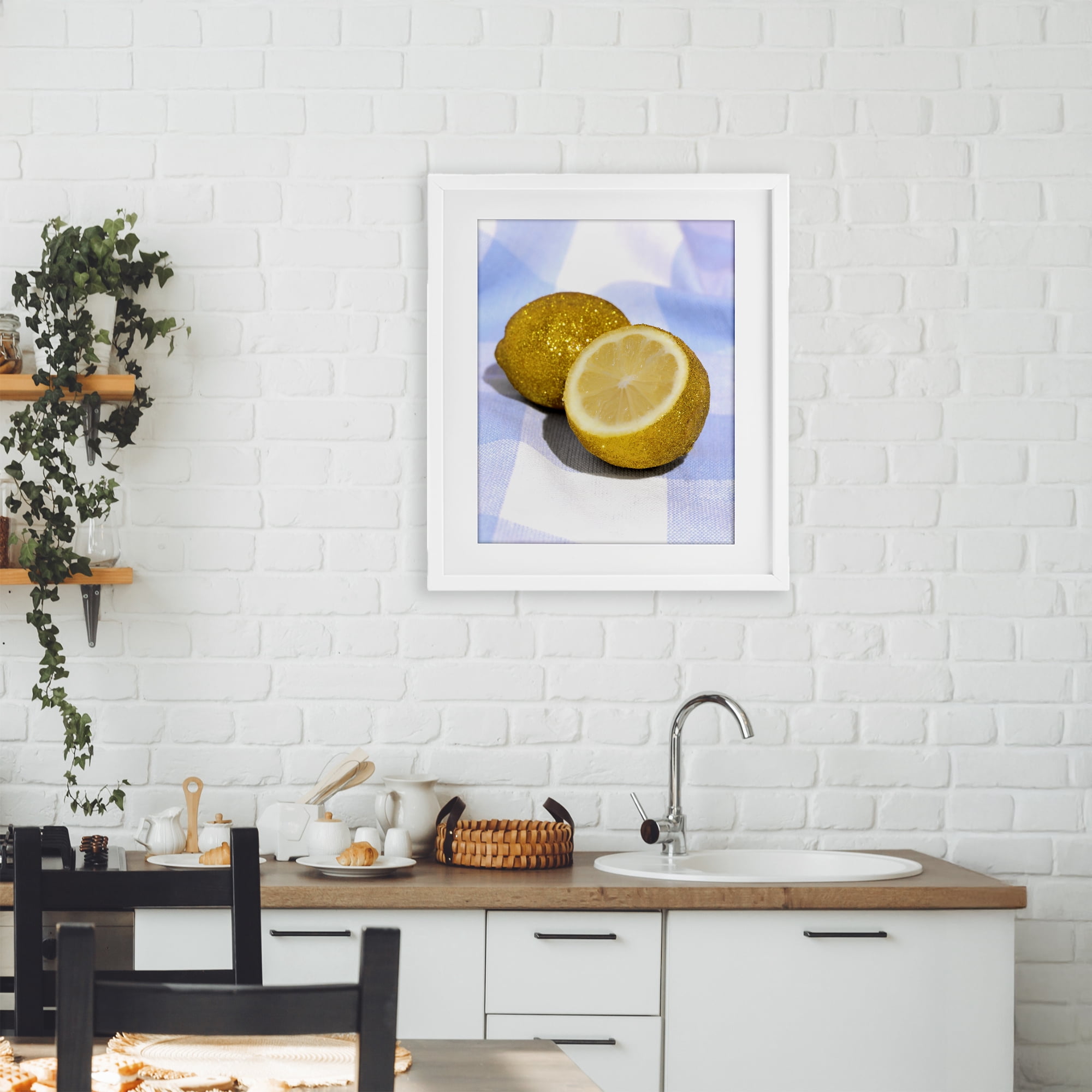 Stupell Industries Glimmer Lemon on Blue White Framed Print Under Glass, design by LISH Creative