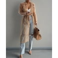 thumbnail image 5 of ZOELNIC Women's Summer Mesh Sheer See Through Double Breasted Midi Trench Coat Belted Lightweight Cardigan, L, 5 of 6