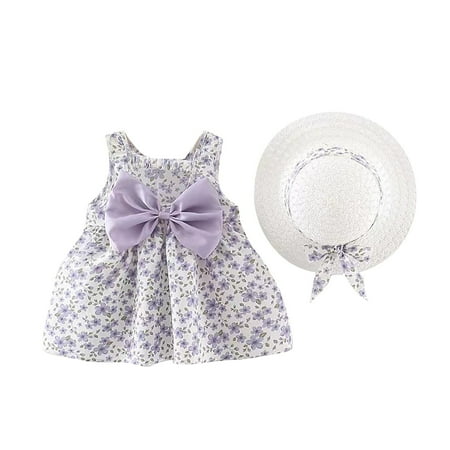 

Wiueurtly Toddler Baby Girl Suspender Ruffled Skirt Dress Bow Design Dress Summer Princess Dress For Vacation Daily Wear Hats Holiday Girls Dresses
