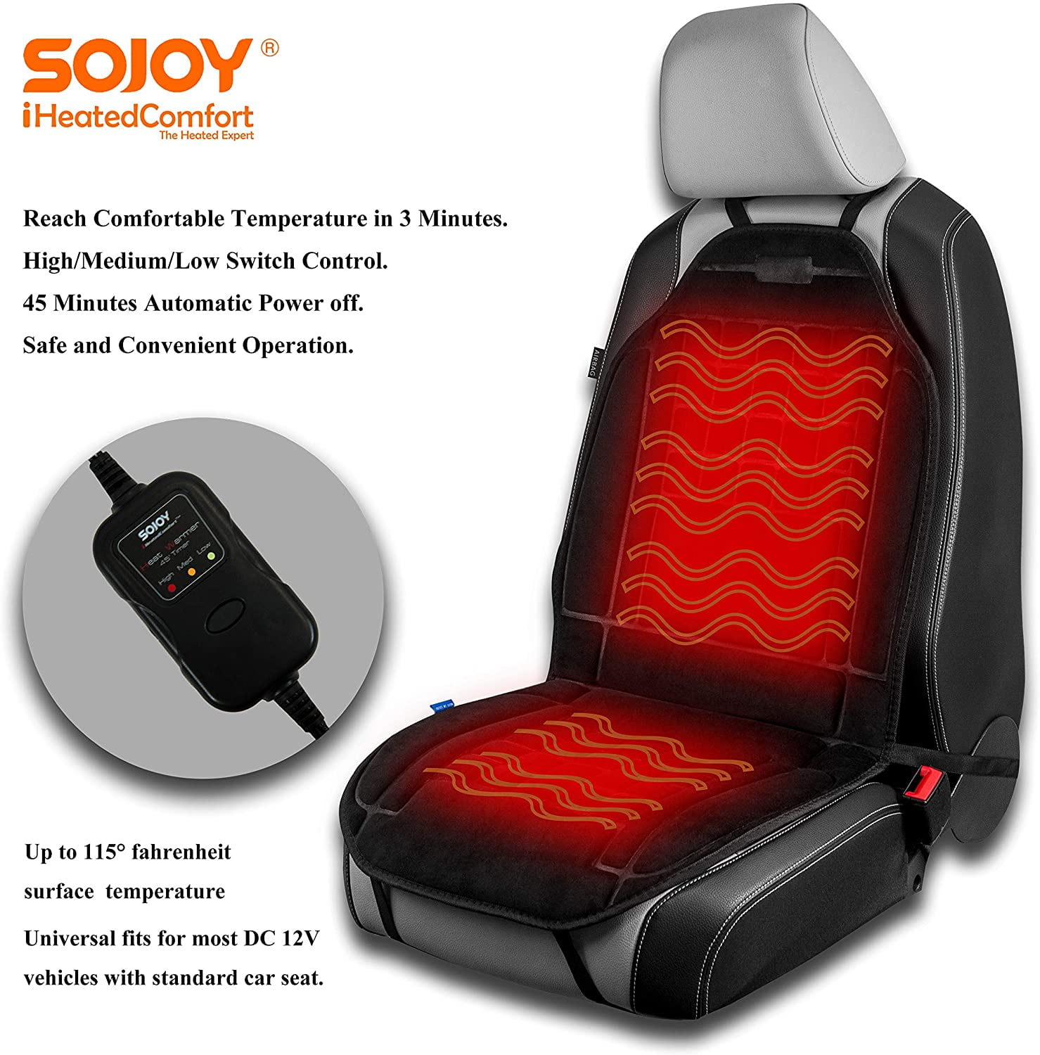 Sojoy Warm Plush Car Seat Cover with Smart Temperature and Timing Switch  for Cold Days (Black) - Walmart.com