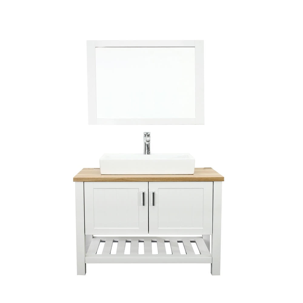 Topcobe 32" Bathroom Vanity with Sink, Single Bathroom Vanities Cabinet with Doors and Open Shelf, Solid Wood Small Vanity with Sink Set, Bathroom Sink Vanity, Modern Furniture for Bathroom