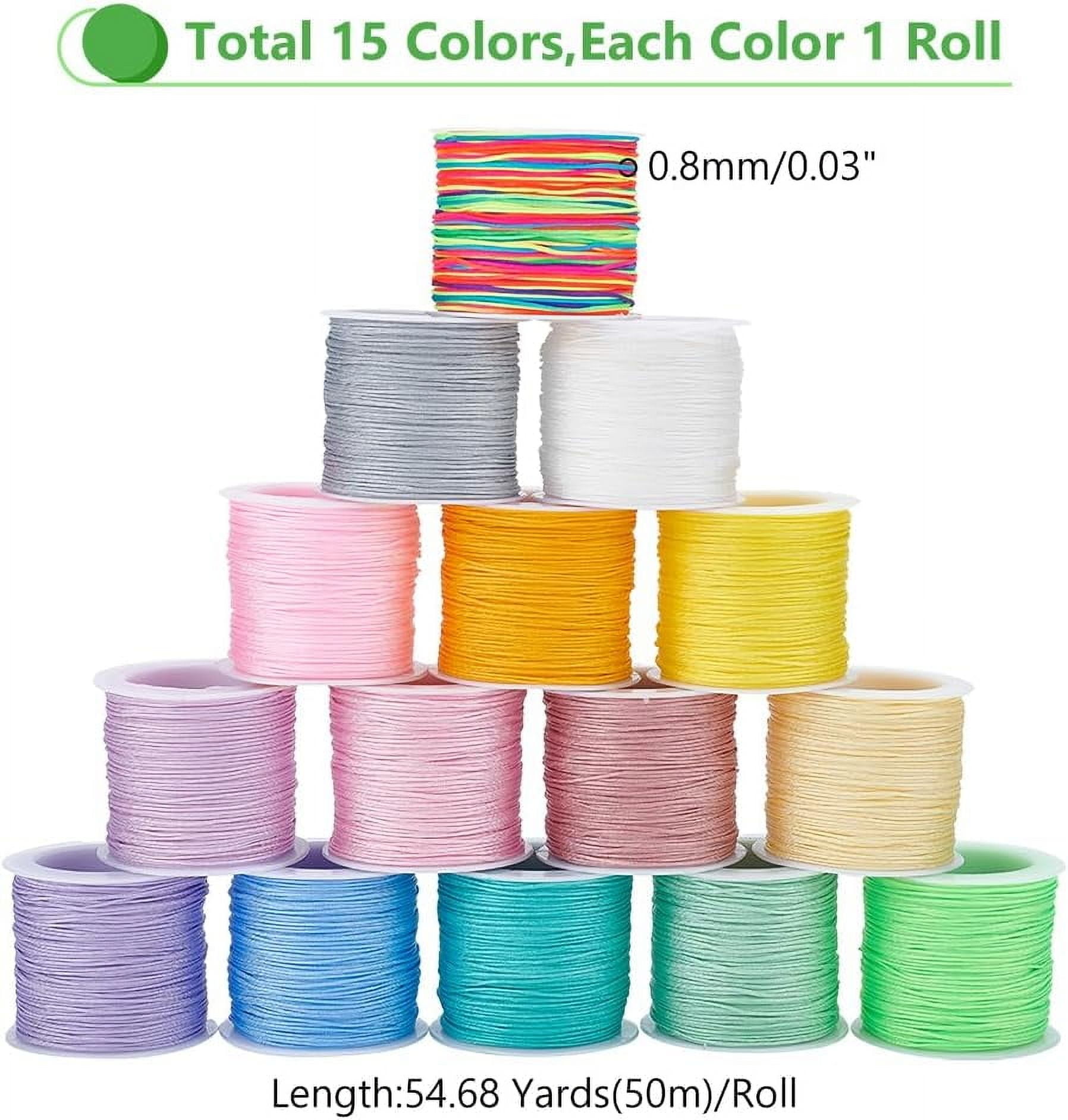 15 Colors Nylon String Beading Thread 820 Yards 0.8mm Chinese Knotting Cord Nylon Cord String for Macrame Friendship Bracelets Nylon Thread for Woven Bracelet Necklace Making Jewelry Making for DIY