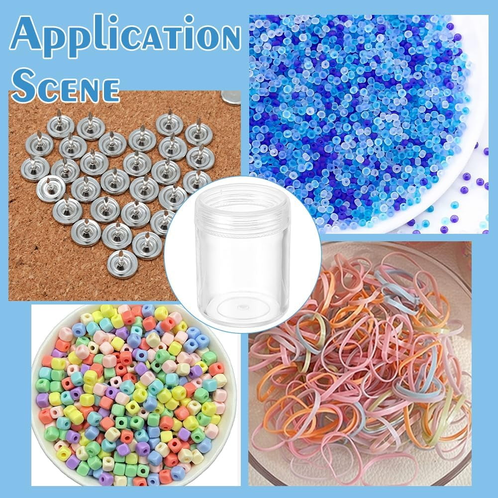 24 Pack 40ml Clear Bead Jar Empty Plastic Storage Container 1.5x2inch with Rounded Screw-Top Lids for Beads Nail Art Glitter Make Up Cosmetics and Travel Cream for DIY
