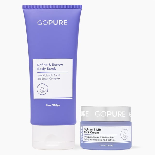 Set de cuidado de la piel: crema reafirmante para cuello GoPure con exfoliante corporal