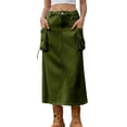thumbnail image 1 of xiaxaixu Women's Summer Midi Cargo Skirt Solid Color Drawstring Pockets Streetwear Denim Skirt, 1 of 6