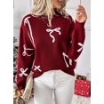 thumbnail image 5 of Fall Long Sleeve Pullover Sweaters for Women Trendy Crewneck Casual Cute Chunky Knit Oversized Sweater Wine Red L, 5 of 10