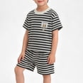 thumbnail image 6 of ITSAME Boys Summer Outfits Striped Short Sleeve Top and Shorts 2-Piece Kids Loose Casual Set Coffee Size 5T, 6 of 6