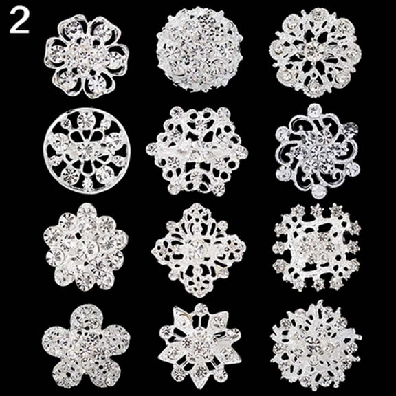 Yesbay 12Pcs Flower Hollow Shiny Rhinestone Wedding Bridal Scarf Brooch Pins Xmas Gift