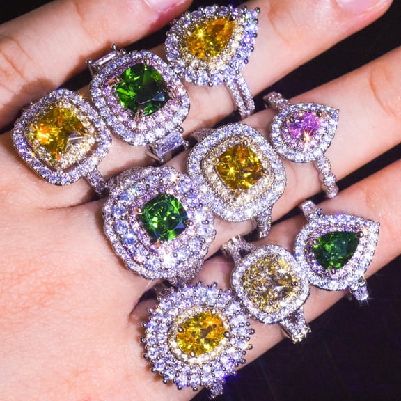 Women's White Gold Plated Ring Natural Colour Gems Crystal Rings Bridal Engagement Wedding Ring Birthday Gift Jewelry