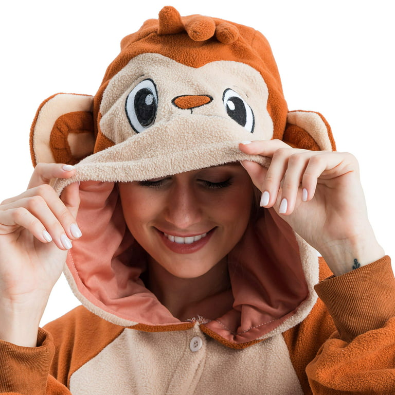 Spooktacular Creations Unisex Adult Monkey Pajama Plush Monkey Costume with  Hat and Tail for Dress Up Party Role Playing Themed Parties Halloween