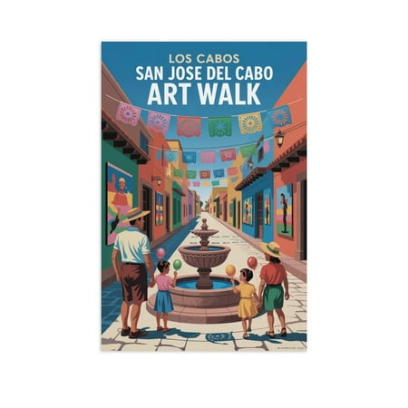 Retro Vintage Travel Poster Wall Art San Jose Del Cabo Art Walk Los Cabos Mexico Family Holiday Scenic Festival Print Print Poster