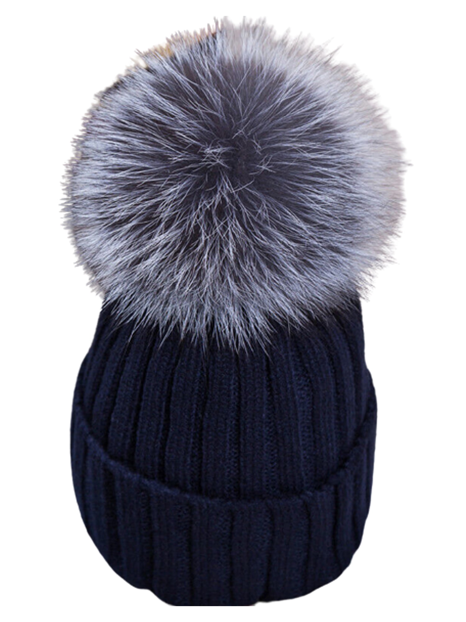 Ladies Womens Winter Beanie Bobble Hat Warm Fleece Liner Large Faux Fur Pom Pom 