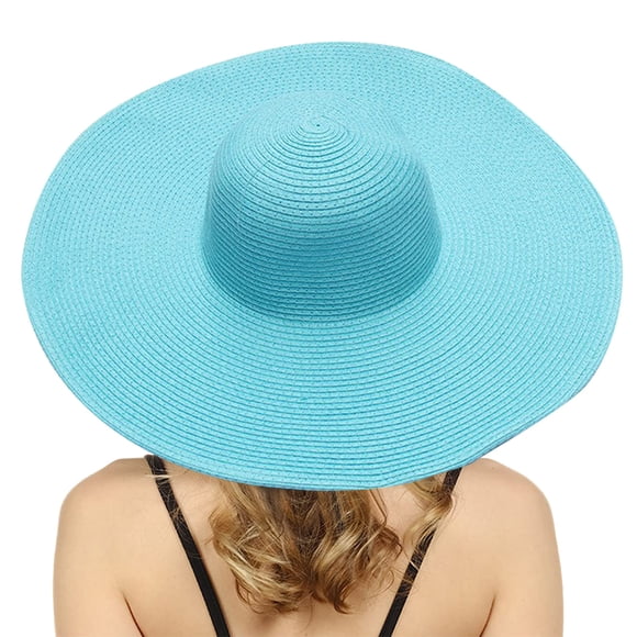 Migroa Women's Foldable Straw Hat, Floppy Beach Hat with Flower for Vacation, Pool Party, Summer Outing Sky Blue Universal Fit