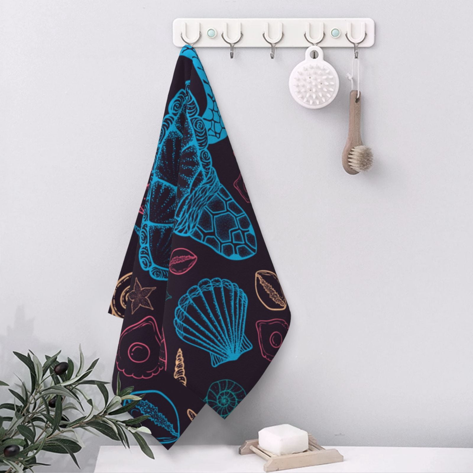 Sea Turtle Shells Starfish 27.5" x 16" Ultra Soft Hand Towel, Face Wash Cloth for Bathroom, Gym, Travel, Pool