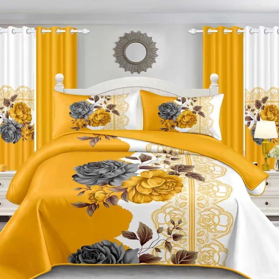 Yellow Rose 5-Piece Comforter Set (CALKING) - Bamboo Filled Bedding with Pillow Shams & Cushion Covers, Machine Washable