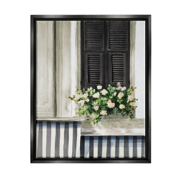 Stupell Industries Window Flower Bouquet Painting Jet Black Floating Framed Canvas Print Wall Art, Design by Lanie Loreth