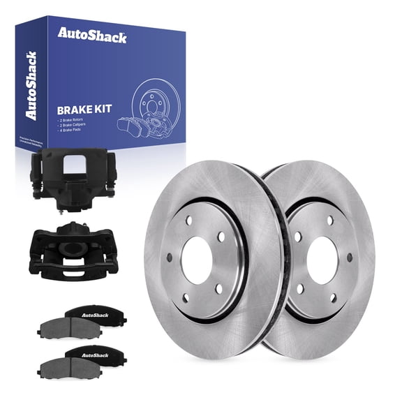 AutoShack Front Vented Brake Rotors   Ceramic Pads   Calipers Black 8-PC Brake Kit Replacement for 2015-2016 Chrysler Town & Country 11.89" (302 mm)