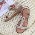 thumbnail image 4 of Womens Wedge Sandals Summer Rhinestone Beaded Platform Sandals Breathable Cutout Open Toe Elastic Band Dress Sandals Comfy Elastic Slingback T Strap Mid Heeled Beach Sandals Shoes for Women Girls, 4 of 5