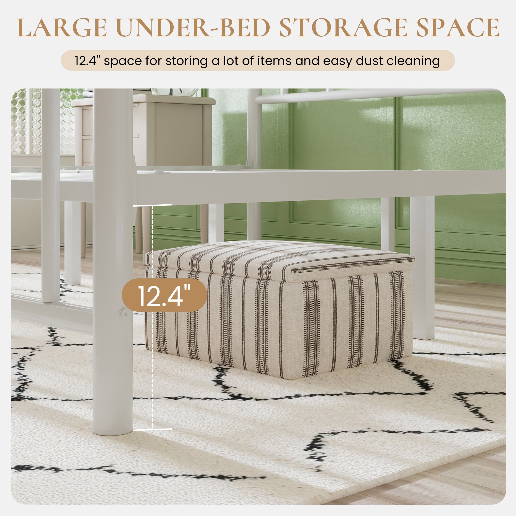 Sha Cerlin White Full Size Metal Platform Bed Frame with Victorian Vintage Headboard & Footboard, Adult