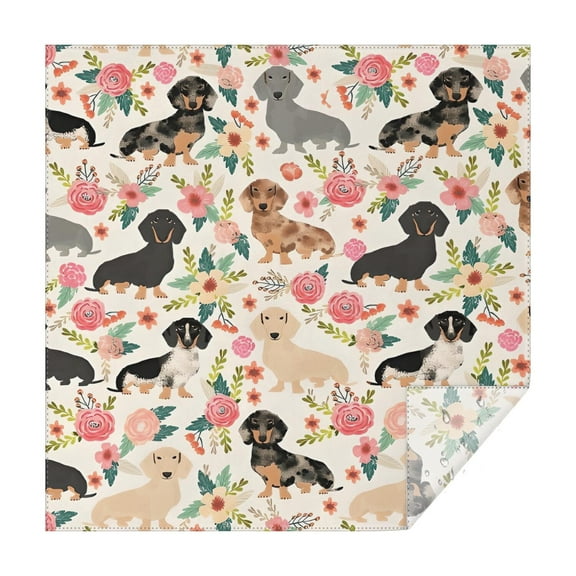 Dachshund and Flower Square Tablecloth,Waterproof Square Table Cover,Wipeable Spillproof Washable Table Cover for Home Kitchen Party Decor 42"X42"(107x107cm)